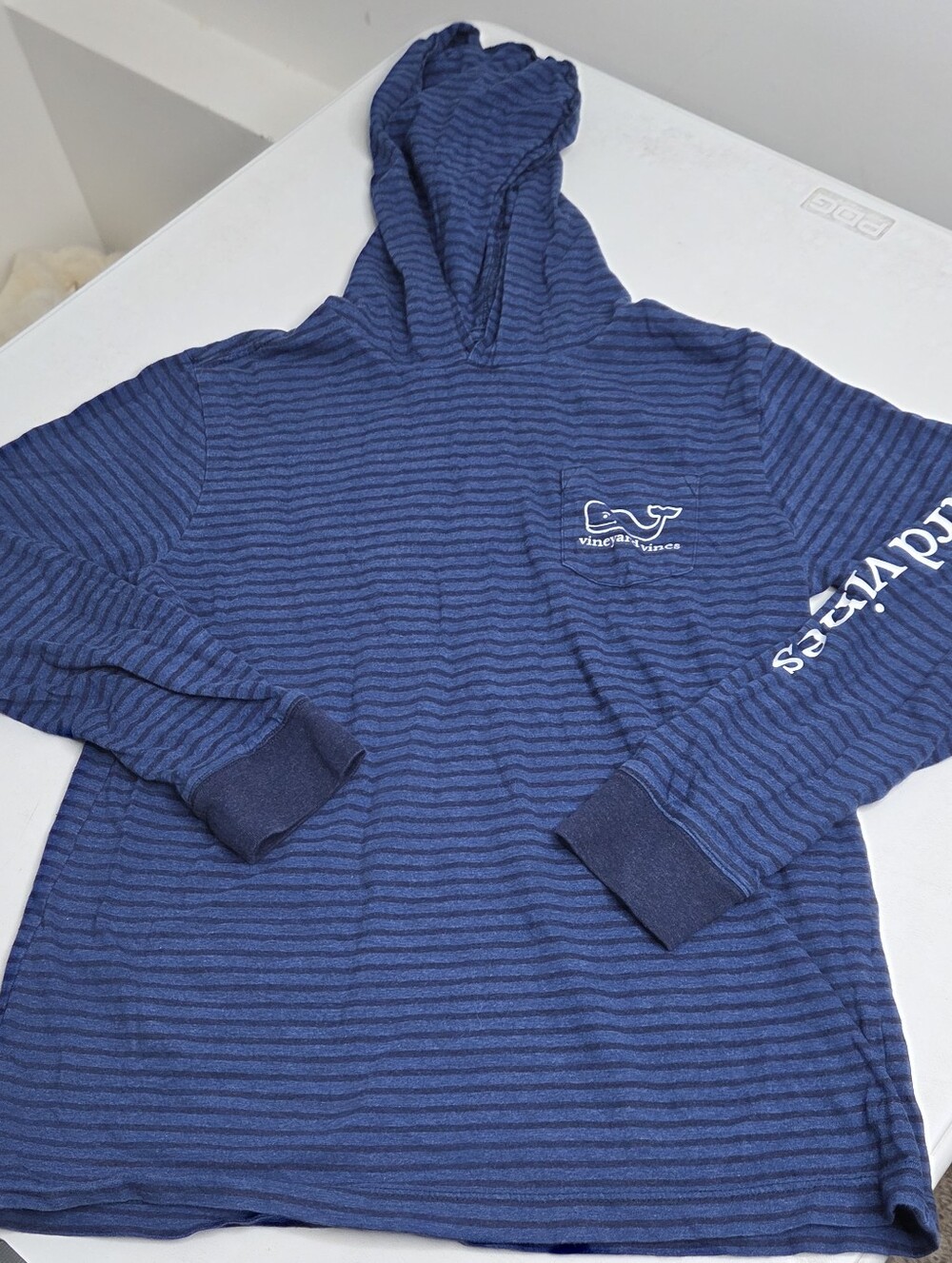 TitleVineyard Vines Boys Striped Pima Cotton Hoodie Tee Whale Graphic M 12-14